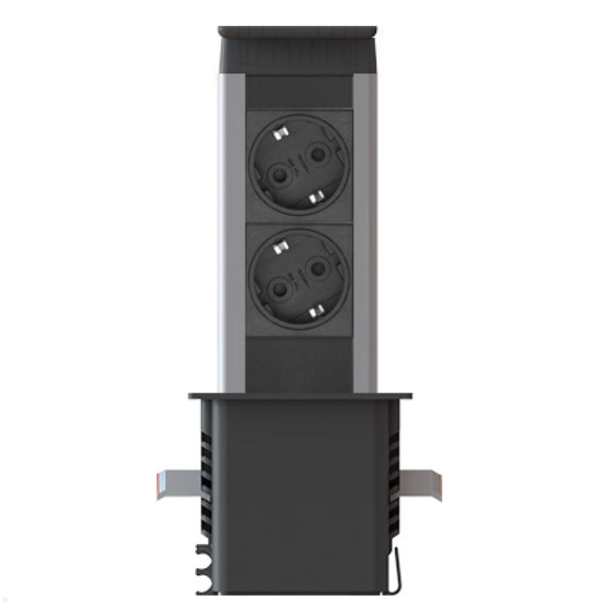 EVOline Port Push 2-fach Einbausteckdose, schwarz, Detailansicht EVOline Port Push 2-fach Einbausteckdose, schwarz, Detailansicht