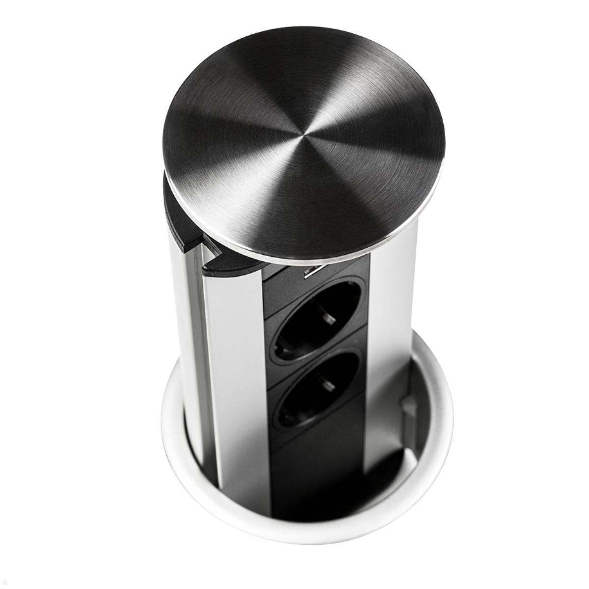 EVOline Port 3-fach versenkbare Steckdosenleiste, Deckel Edelstahl EVOline Port 3-fach versenkbare Steckdosenleiste, Deckel Edelstahl