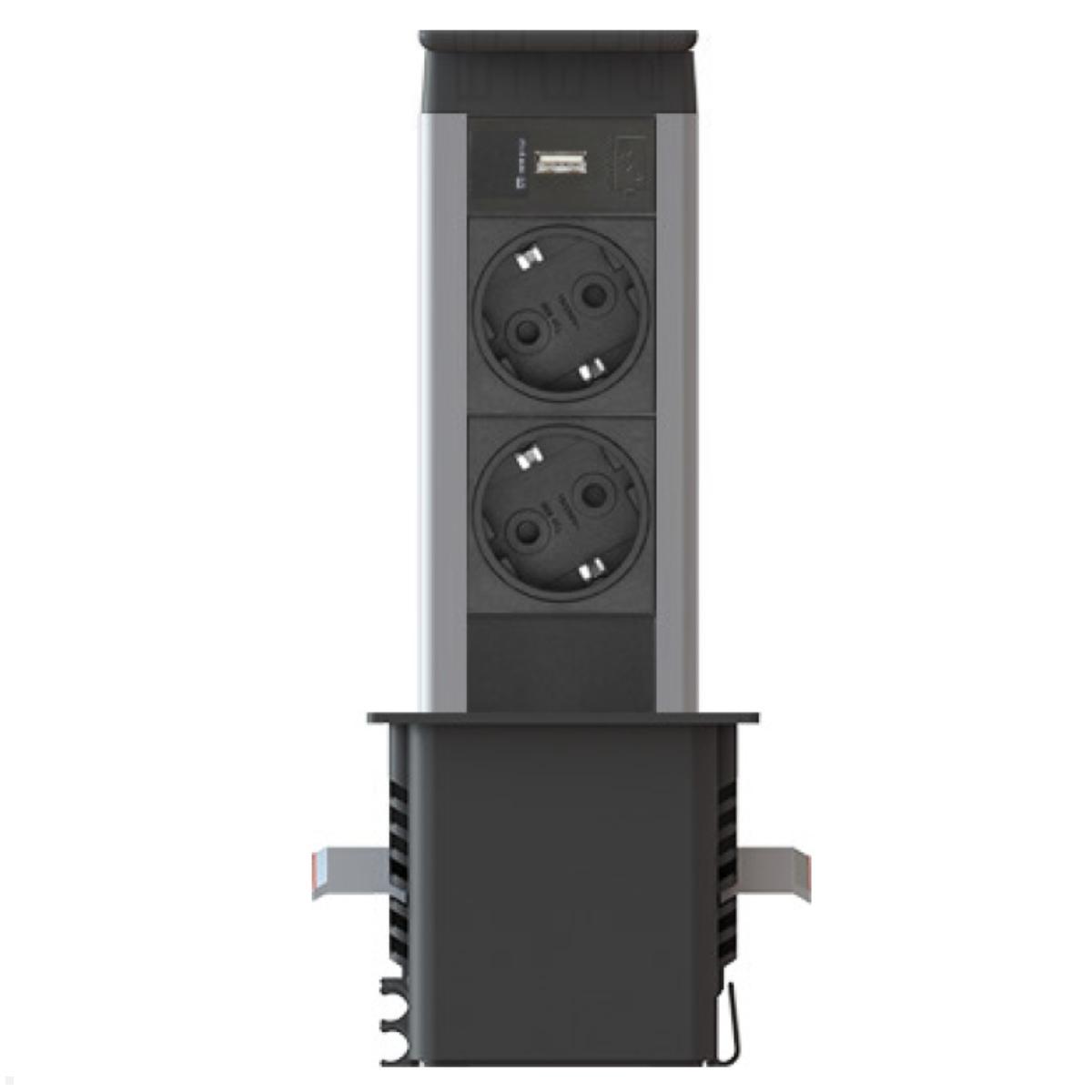 EVOline Port Push Cuisine 2fach Einbausteckdose, 1x USB, Ansicht komplette Steckdose EVOline Port Push Cuisine 2fach Einbausteckdose, 1x USB, Ansicht komplette Steckdose