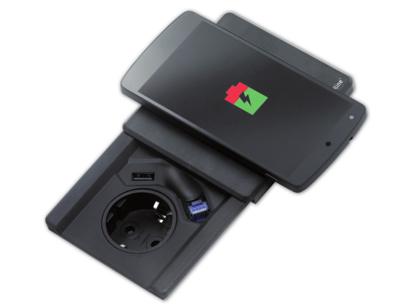 SCHULTE EVOline Square Qi - Stazione Di Ricarica Induttiva A Scomparsa Con Presa E USB