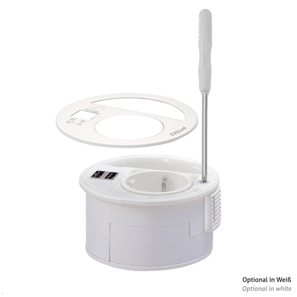 EVOline Circle80 Einbausteckdose mit 1x USB-A / 1x USB-C Charger, schwarz einfache Montage EVOline Circle80 Einbausteckdose mit 1x USB-A / 1x USB-C Charger, schwarz einfache Montage