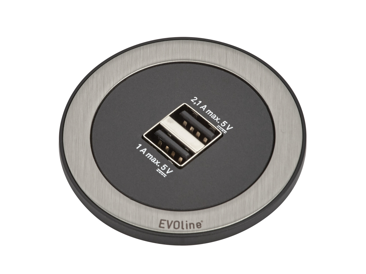 EVOline One Einbausteckdose USB, Gehäuse & Zierring schwarz