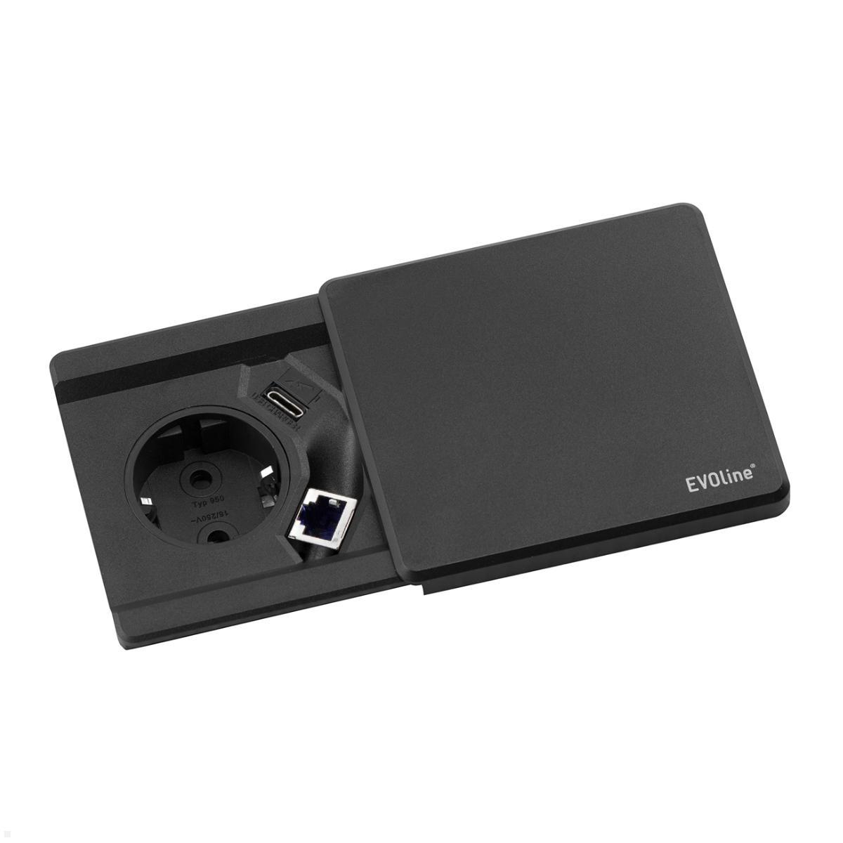 EVOline Square80 Einbausteckdose mit 1x USB-C, 1x CAT6 Buchse, schwarz EVOline Square80 Einbausteckdose mit 1x USB-C, 1x CAT6 Buchse, schwarz