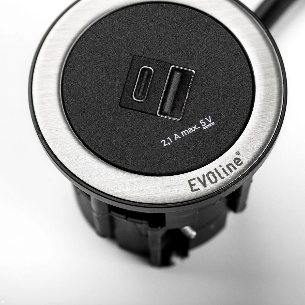 EVOline One USB-Charger A/C mit Deckel weiß, Edelstahleinleger, optinaler Zierring, Abb. ähnlich EVOline One USB-Charger A/C mit Deckel weiß, Edelstahleinleger, optinaler Zierring, Abb. ähnlich