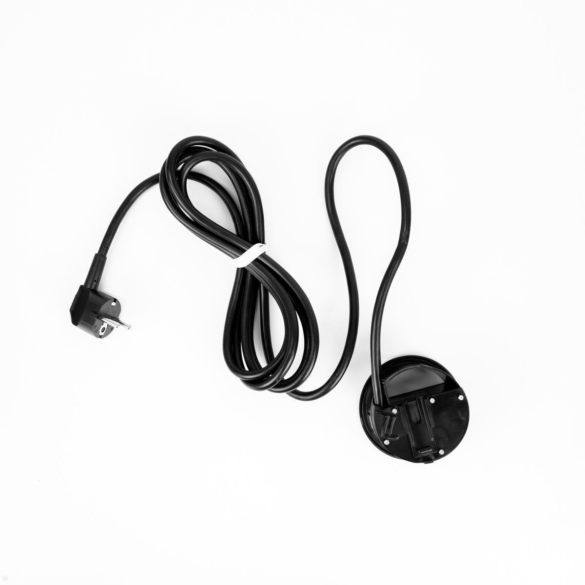 EVOline Circle80 Einbausteckdose mit USB-Doppelcharger A/C, Blende USB 3.0,  Ansicht mit Kabel und Stecker EVOline Circle80 Einbausteckdose mit USB-Doppelcharger A/C, Blende USB 3.0,  Ansicht mit Kabel und Stecker