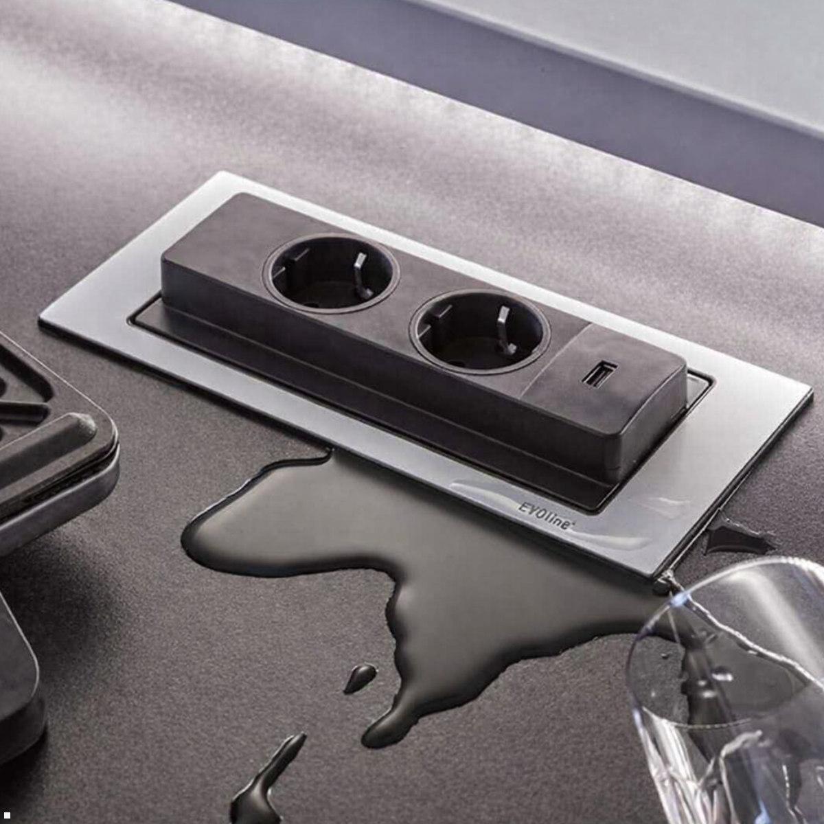 EVOLine BackFlip mit PlugFix, 2x Steckdose mit USB-C Charger, Wasserabweisend