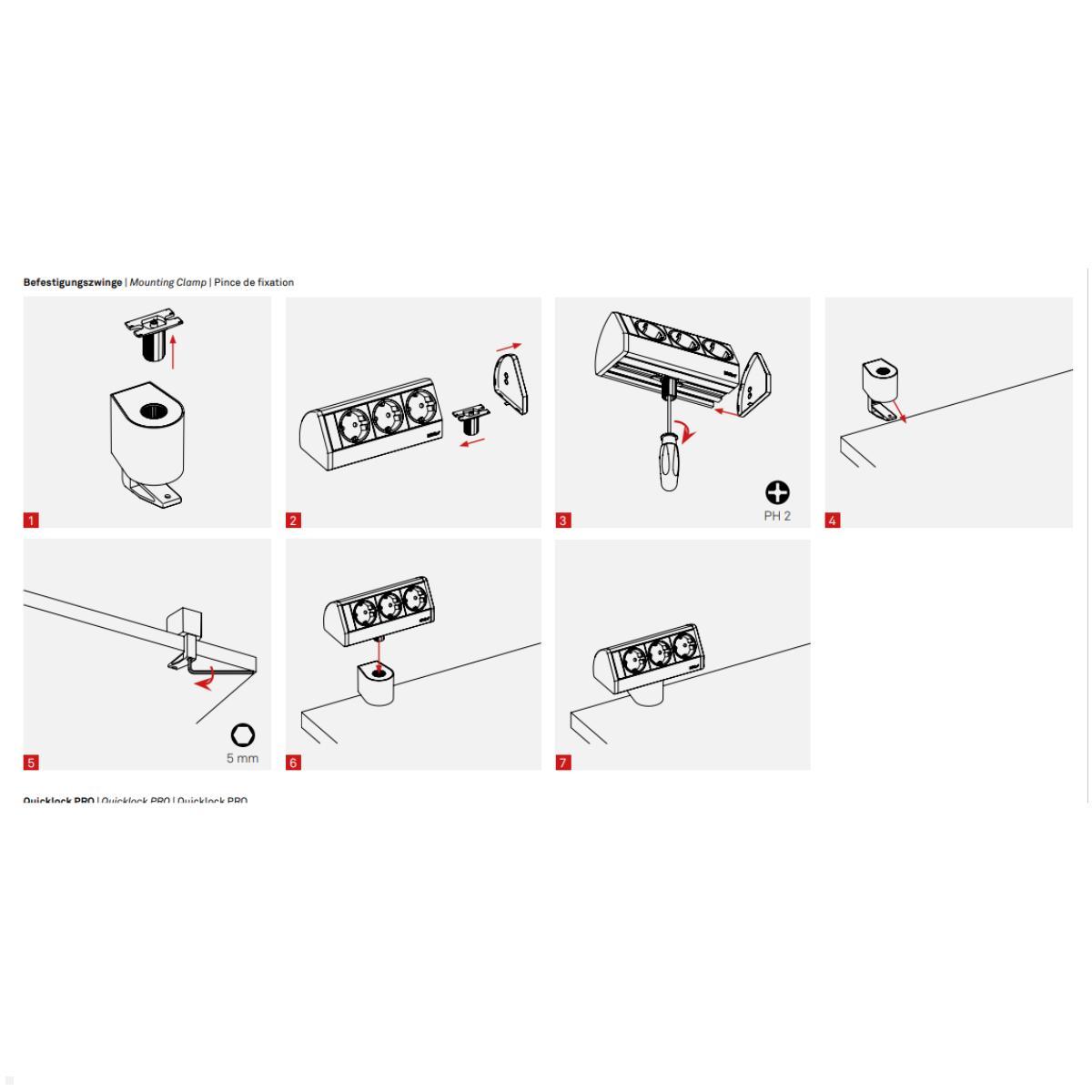 EVOline Dock DATA SMALL 3-fach Steckdose mit Befestigungszwinge, Montage EVOline Dock DATA SMALL 3-fach Steckdose mit Befestigungszwinge, Montage