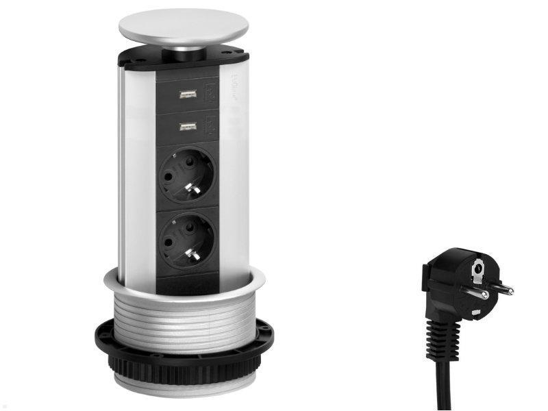 EVOline Port 2x versenkbare Steckdose 2-fach USB-Charger, silber