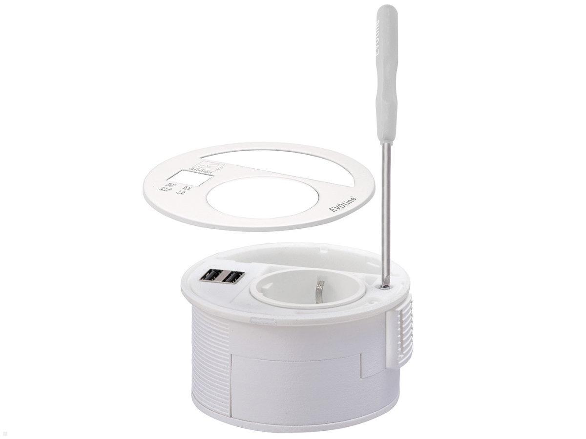 EVOline Circle80 Einbausteckdose 2xUSB mit Blende RJ45 CAT6, weiß, Montage
