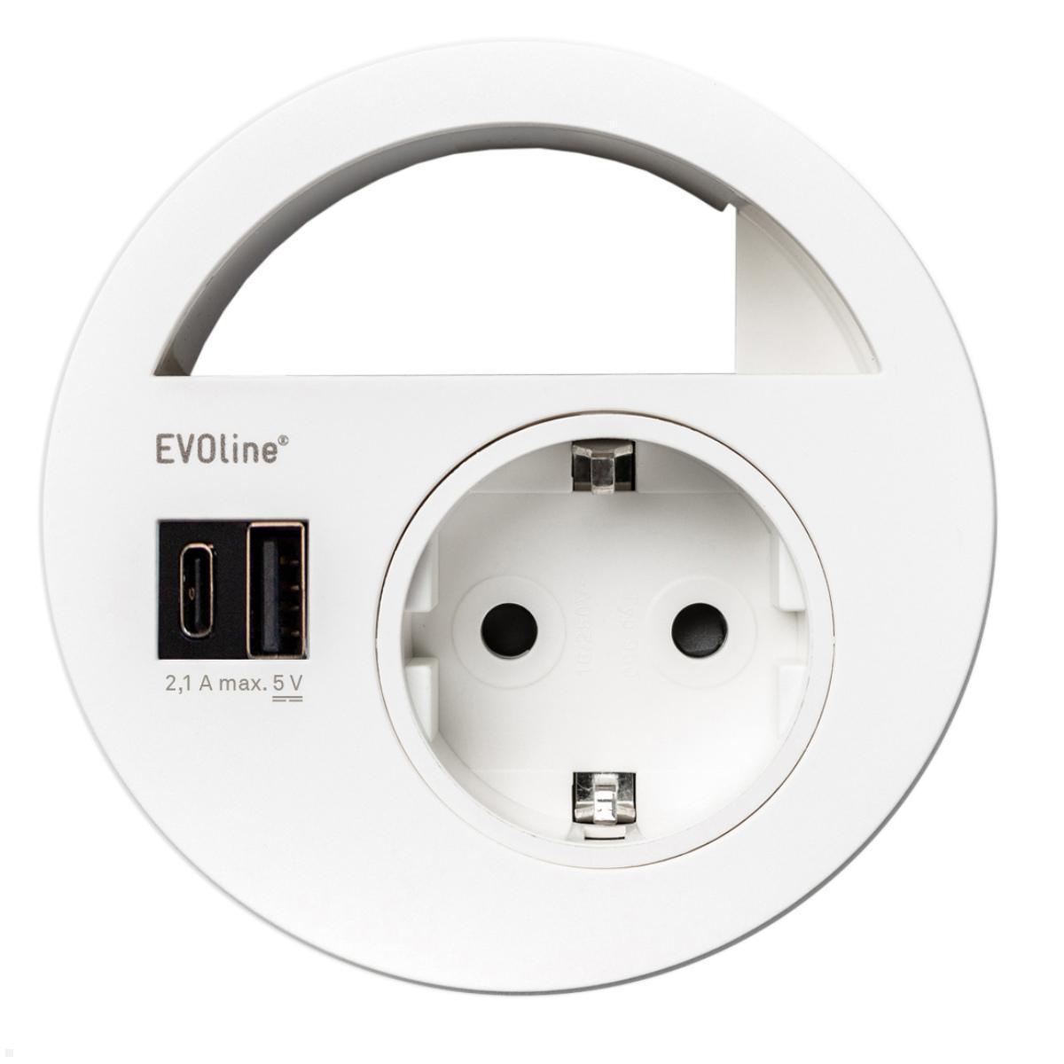 Schreibtisch Einbausteckdose USB-Charger A/C EVOline Circle80 weiß