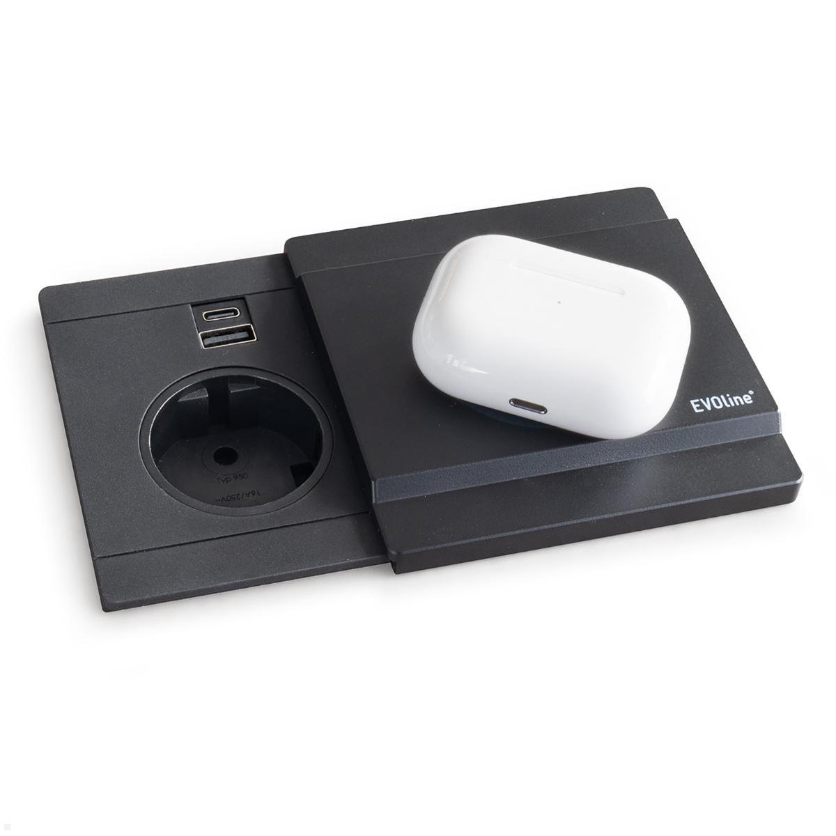 EVOline Schiebedeckel mit magnetischer Qi Ladefunktion für Circle80 USB 18W, schwarz, Kopfhörer Ladestation