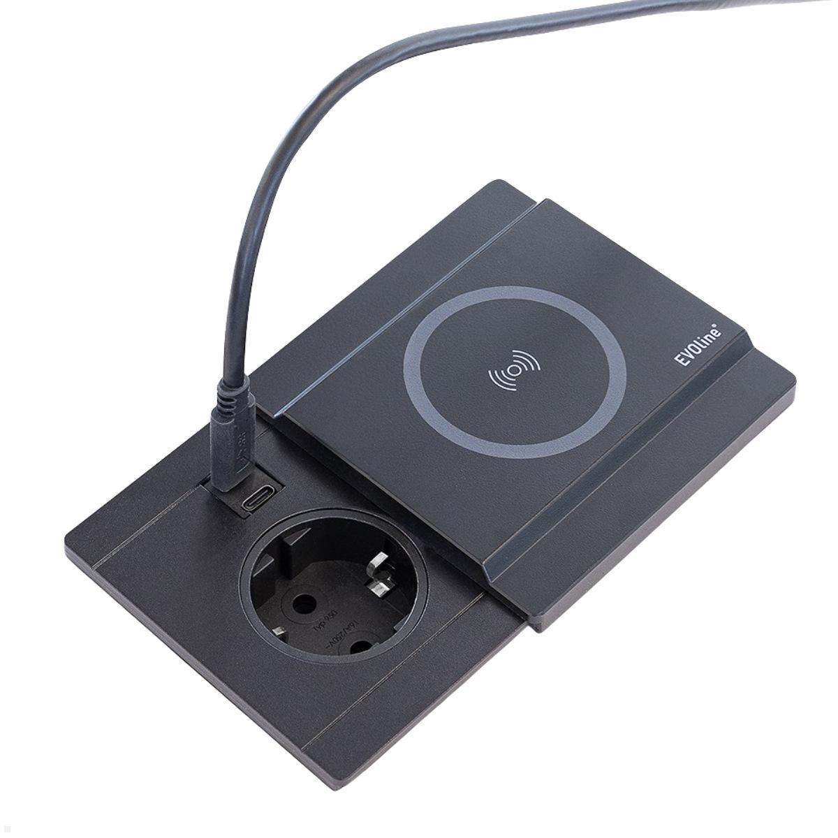 EVOline Schiebedeckel mit magnetischer Qi Ladefunktion für Circle80 USB 18W, schwarz, Anwendungsbeispiel EVOline Schiebedeckel mit magnetischer Qi Ladefunktion für Circle80 USB 18W, schwarz, Anwendungsbeispiel