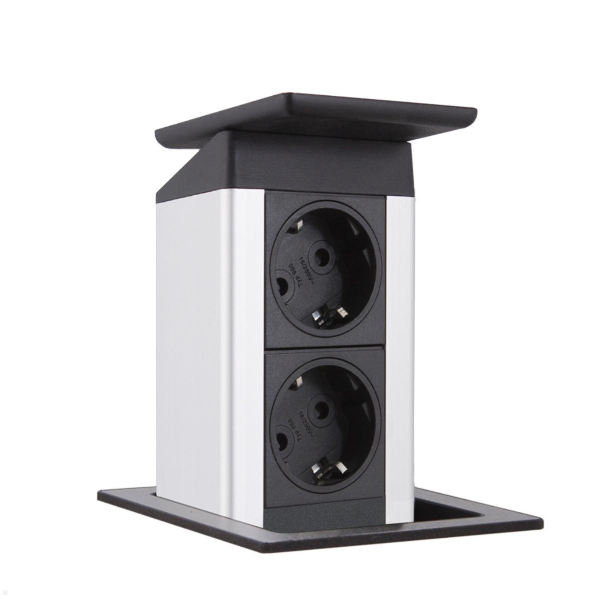 EVOline Port Push 2-fach Einbausteckdose, silber, schwarz, edelstahl EVOline Port Push 2-fach Einbausteckdose, silber, schwarz, edelstahl