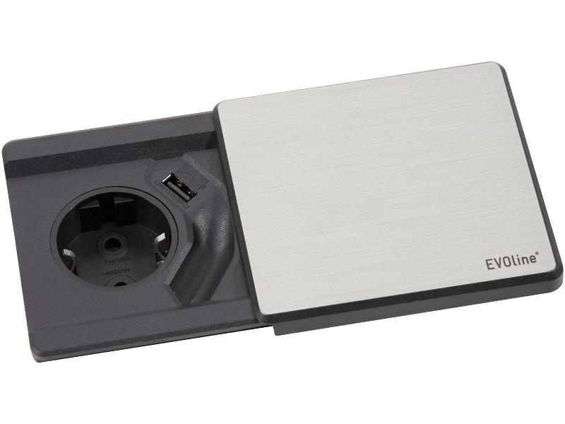 EVOline Square80 Einbausteckdose 1x Schuko mit USB Edelstahl-Optik