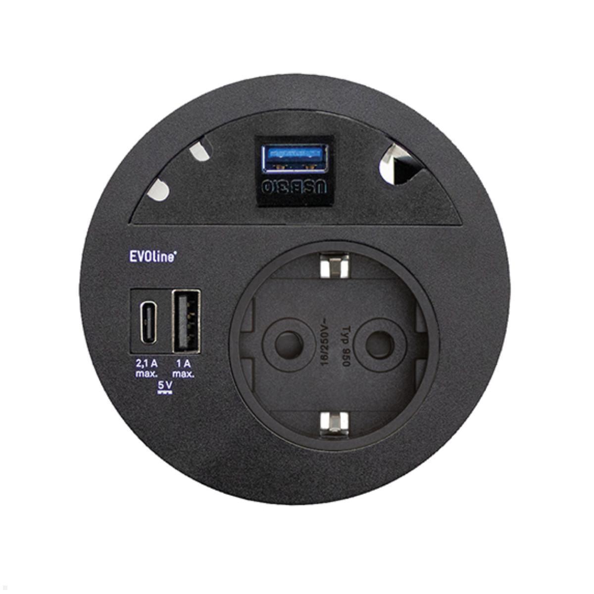 EVOline Circle80 Einbausteckdose mit USB-Charger A/C, Blende USB 3.0, schwarz EVOline Circle80 Einbausteckdose mit USB-Charger A/C, Blende USB 3.0, schwarz