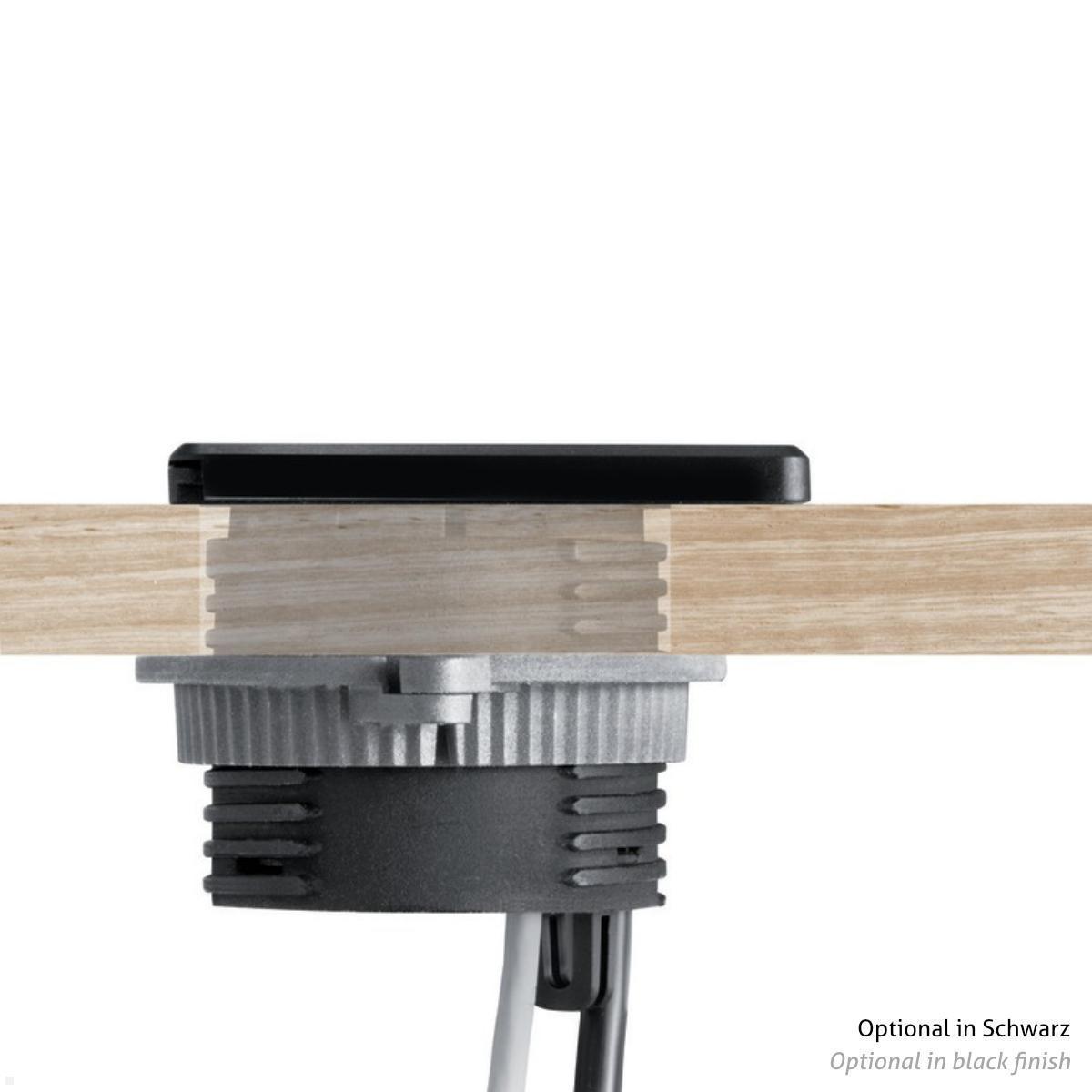 EVOline Square80 Einbausteckdose mit 2x USB Charger, Edelstahll Ansicht Einbau EVOline Square80 Einbausteckdose mit 2x USB Charger, Edelstahll Ansicht Einbau