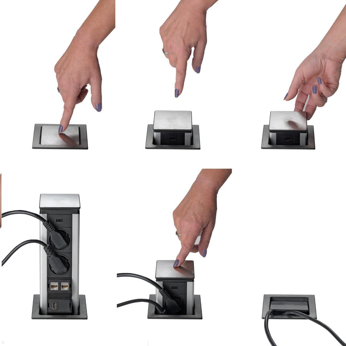 EVOline Port Push 2-fach Einbausteckdose, Push-Funktion EVOline Port Push 2-fach Einbausteckdose, Push-Funktion