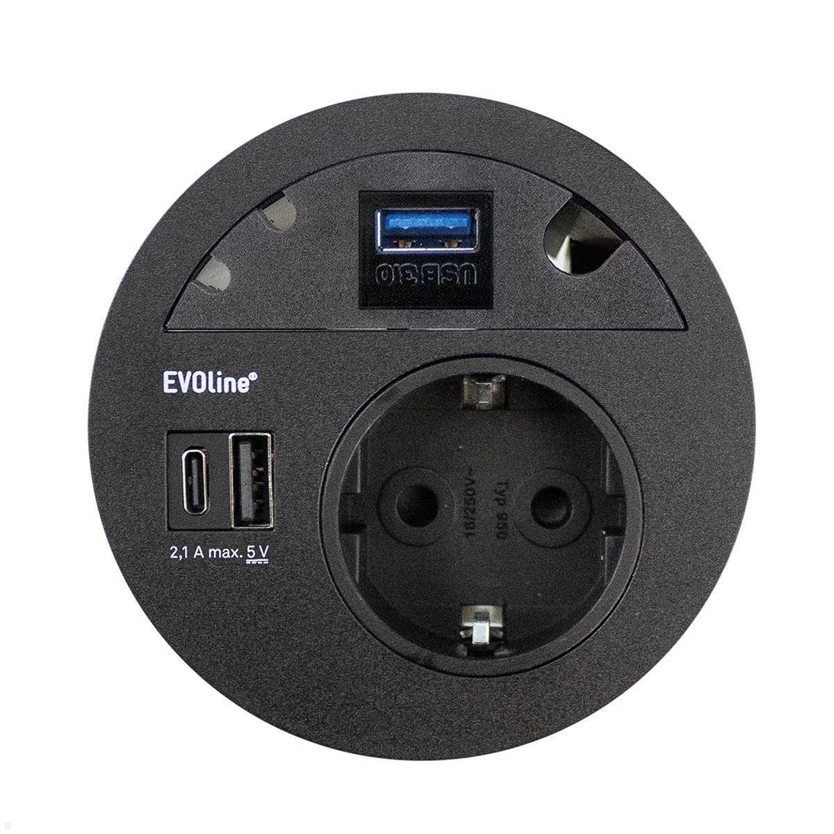EVOline Circle80 Einbausteckdose mit USB-Doppelcharger A/C, Blende USB 3.0, schwarz EVOline Circle80 Einbausteckdose mit USB-Doppelcharger A/C, Blende USB 3.0, schwarz