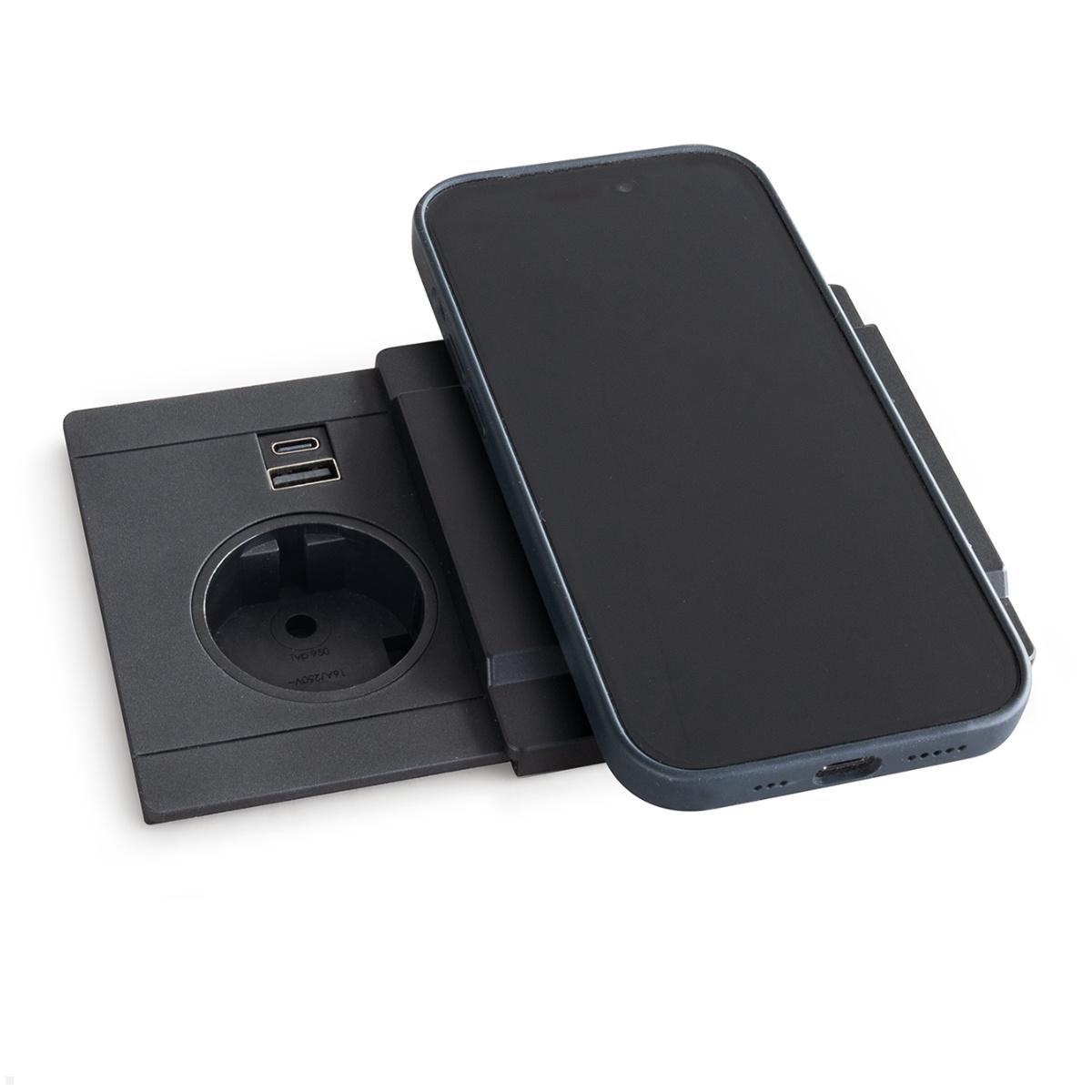 EVOline Schiebedeckel mit magnetischer Qi Ladefunktion für Circle80 USB 18W, schwarz, Smartphone laden EVOline Schiebedeckel mit magnetischer Qi Ladefunktion für Circle80 USB 18W, schwarz, Smartphone laden