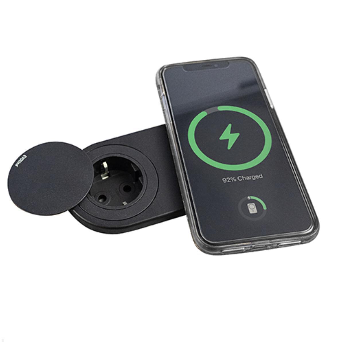 EVOline DisQ One Einbausteckdose mit Deckel, induktive Ladestation Smartphone Laden