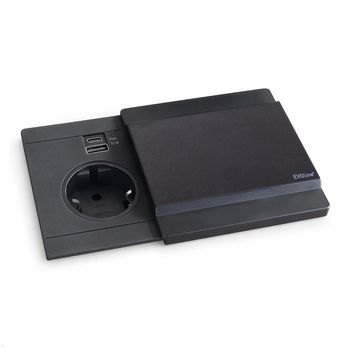 EVOline Schiebedeckel für Circle80 USB 10W, schwarz, Anwendungsbeispiel EVOline Schiebedeckel für Circle80 USB 10W, schwarz, Anwendungsbeispiel
