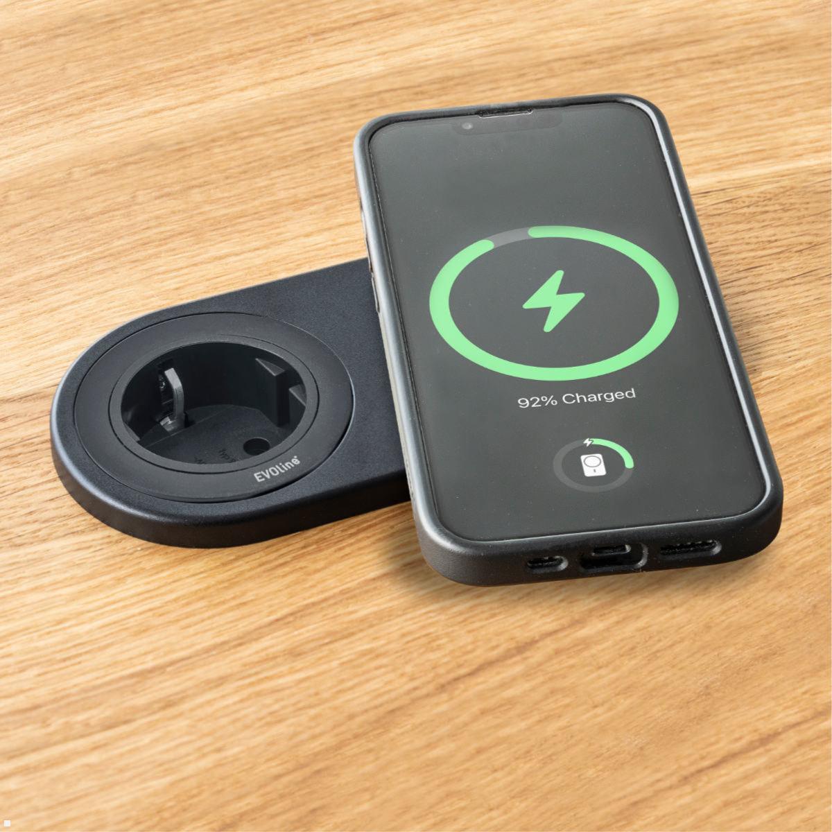 EVOline DisQ One Einbausteckdose mit induktiver Ladestation Smartphone laden