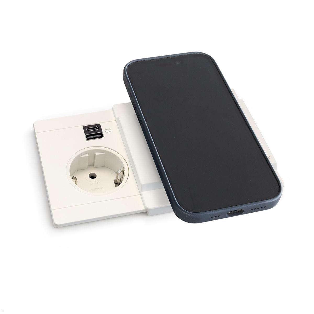 EVOline Schiebedeckel mit magnetischer Qi Ladefunktion für Circle80 USB 10W, weiß, Smartphone Ladestation EVOline Schiebedeckel mit magnetischer Qi Ladefunktion für Circle80 USB 10W, weiß, Smartphone Ladestation