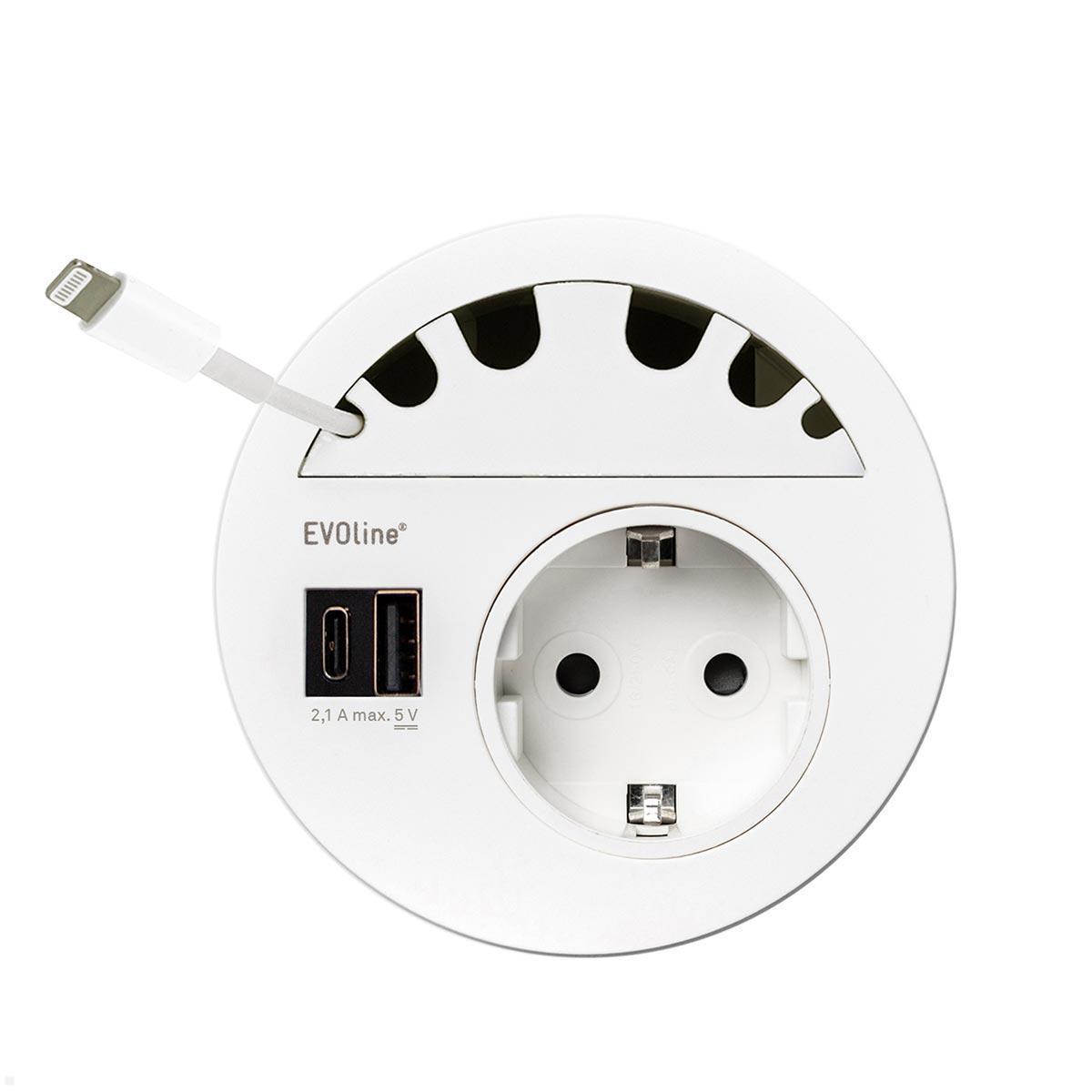 Einbausteckdose EVOline Circle80, 2x USB AC, CAT6A, weiß