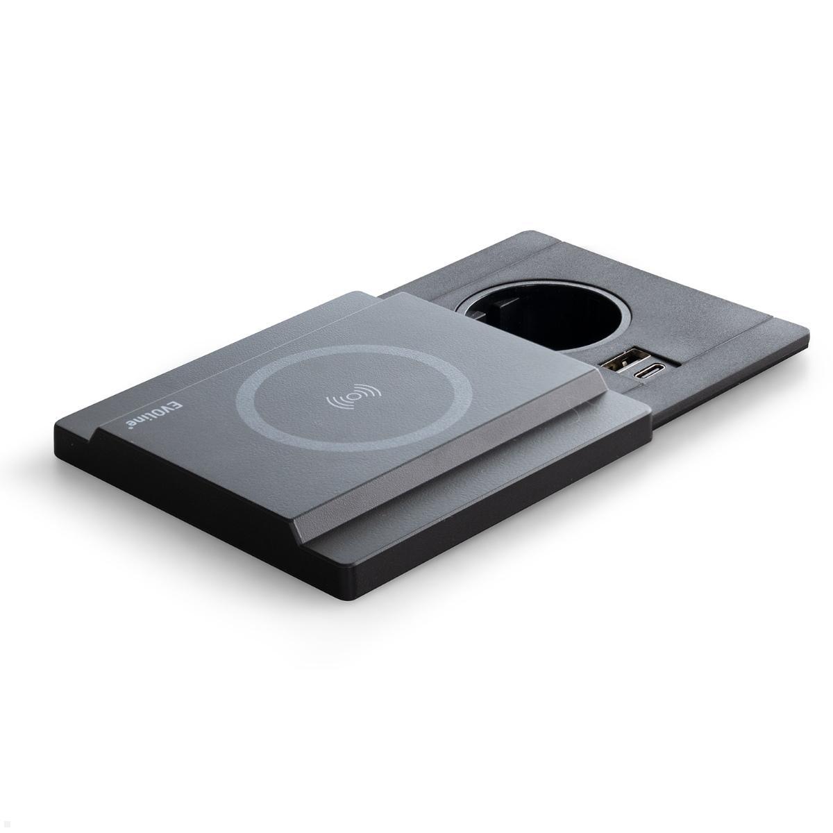 EVOline Schiebedeckel mit magnetischer Qi Ladefunktion für Circle80 USB 18W, schwarz,in Tischplatte integrieren EVOline Schiebedeckel mit magnetischer Qi Ladefunktion für Circle80 USB 18W, schwarz,in Tischplatte integrieren