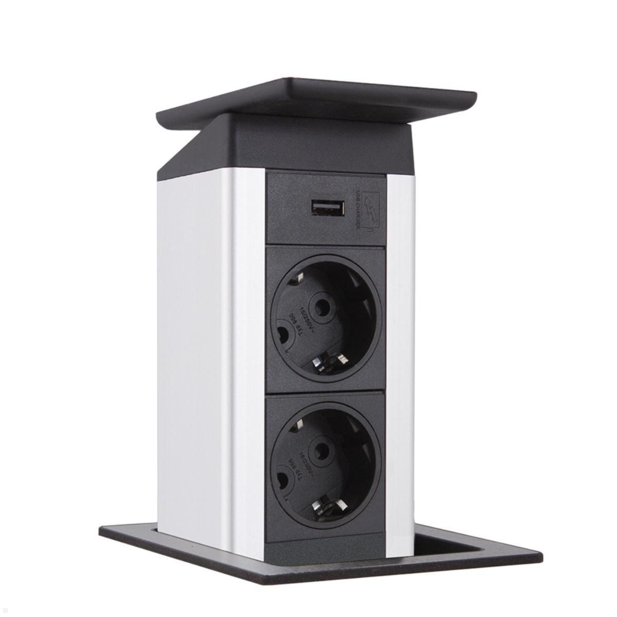 EVOline Port Push Cuisine 2fach Einbausteckdose, 1x USB, silber/Edelstahl EVOline Port Push Cuisine 2fach Einbausteckdose, 1x USB, silber/Edelstahl