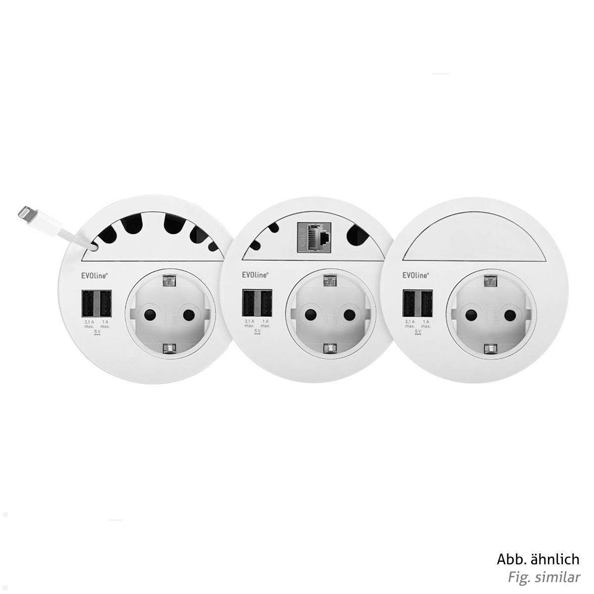 EVOline Circle80 Einbausteckdose mit USB-Charger A/C, Blende, Variantenübersicht EVOline Circle80 Einbausteckdose mit USB-Charger A/C, Blende, Variantenübersicht