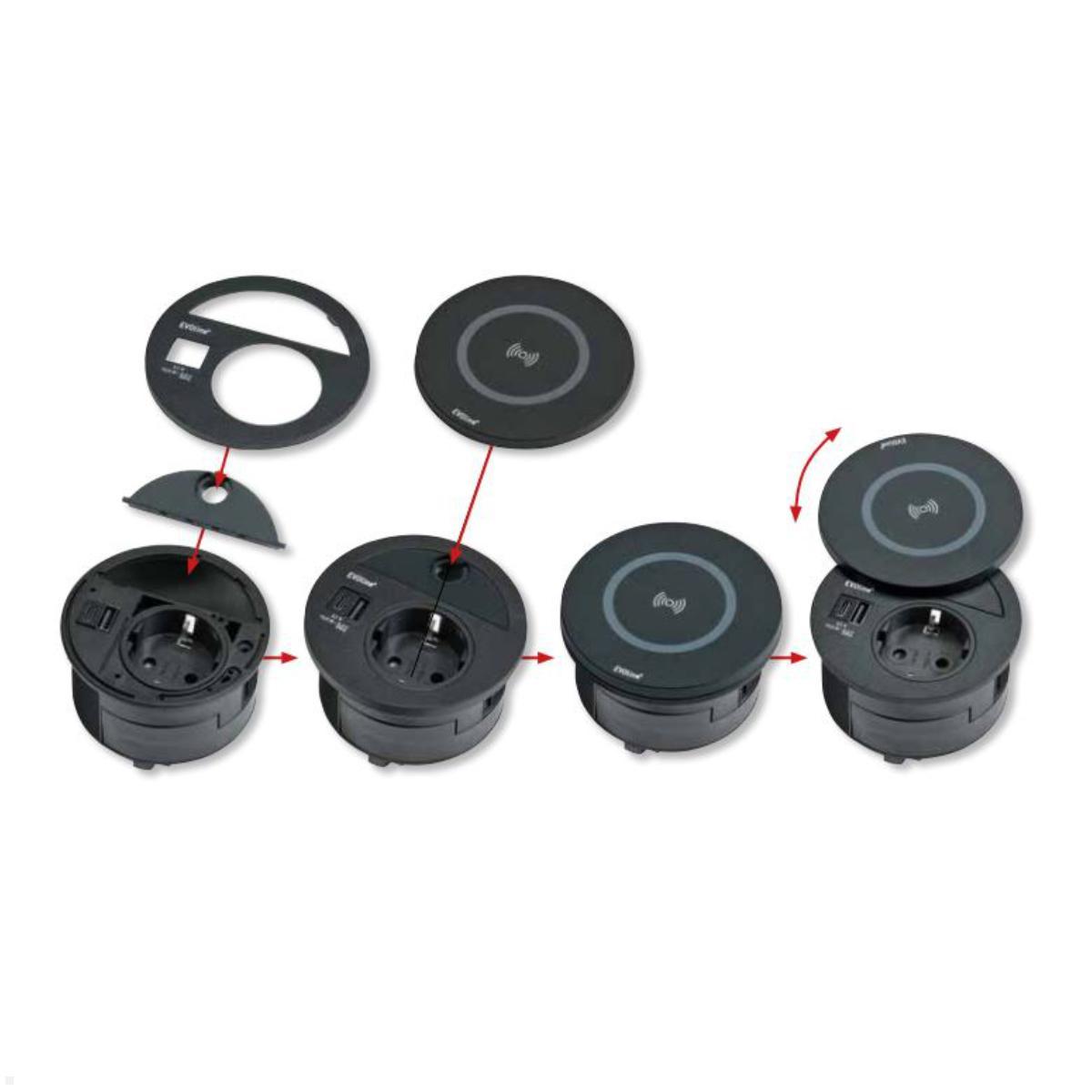 EVOline Circle80 Einbausteckdose USB A/C, Wireless Charger Deckel, Anleitung Aufbau  EVOline Circle80 Einbausteckdose USB A/C, Wireless Charger Deckel, Anleitung Aufbau
