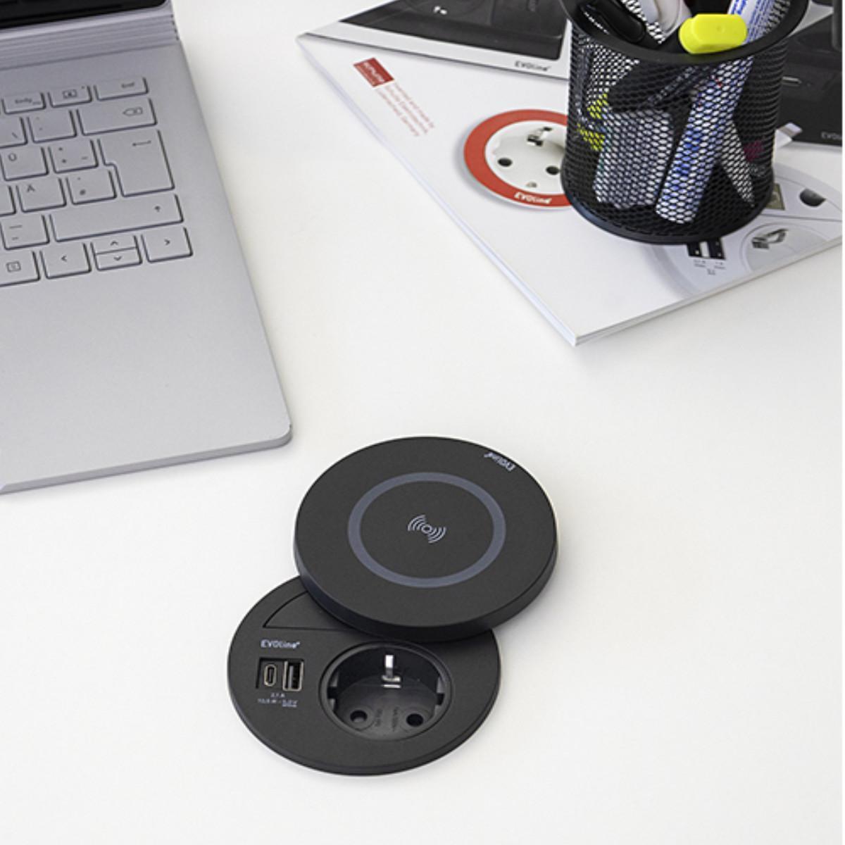 EVOline Circle80 Einbausteckdose USB A/C, Wireless Charger Deckel, Anwendung EVOline Circle80 Einbausteckdose USB A/C, Wireless Charger Deckel, Anwendung