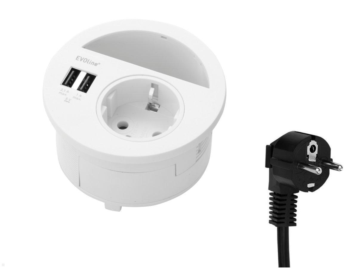EVOline Circle80 Einbausteckdose 2xUSB mit Blende, weiß, Anschlusskabel