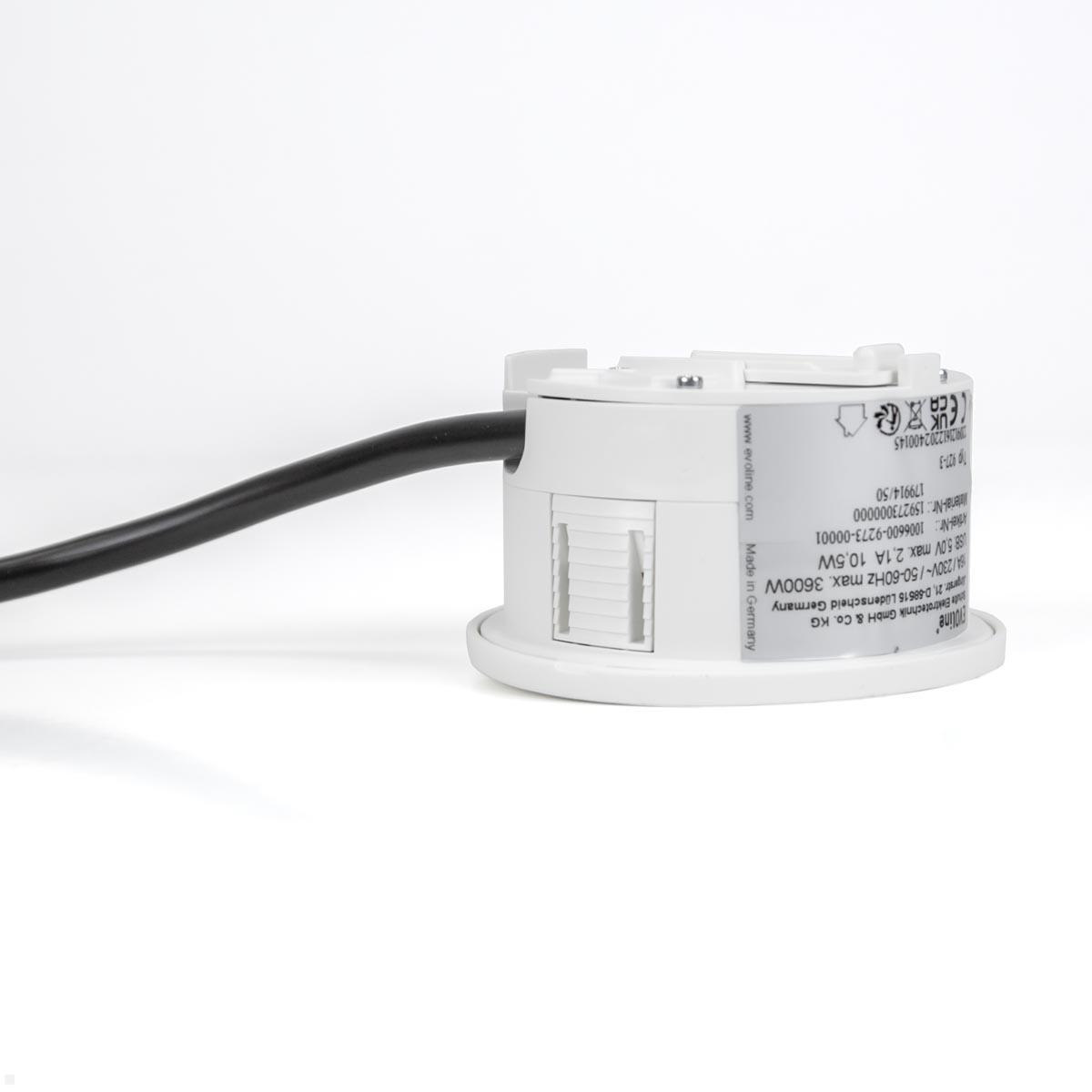 EVOline Circle80 Einbausteckdose mit USB-Doppelcharger A/C, Blende, seitlich EVOline Circle80 Einbausteckdose mit USB-Doppelcharger A/C, Blende, seitlich