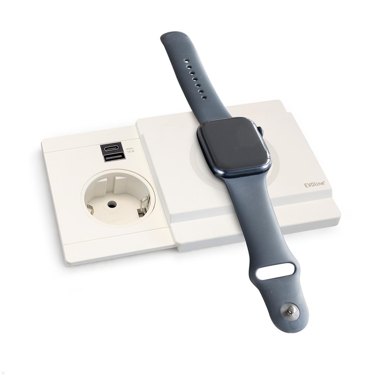 EVOline Schiebedeckel mit magnetischer Qi Ladefunktion für Circle80 USB 10W, weiß, Smartwatch Ladestation EVOline Schiebedeckel mit magnetischer Qi Ladefunktion für Circle80 USB 10W, weiß, Smartwatch Ladestation