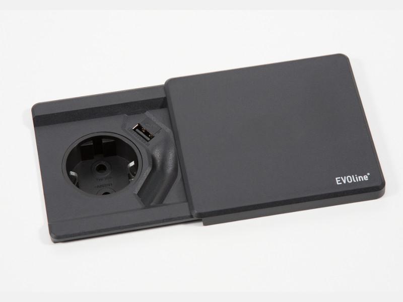 EVOline Square80 Einbausteckdose 1x Schuko mit USB schwarz