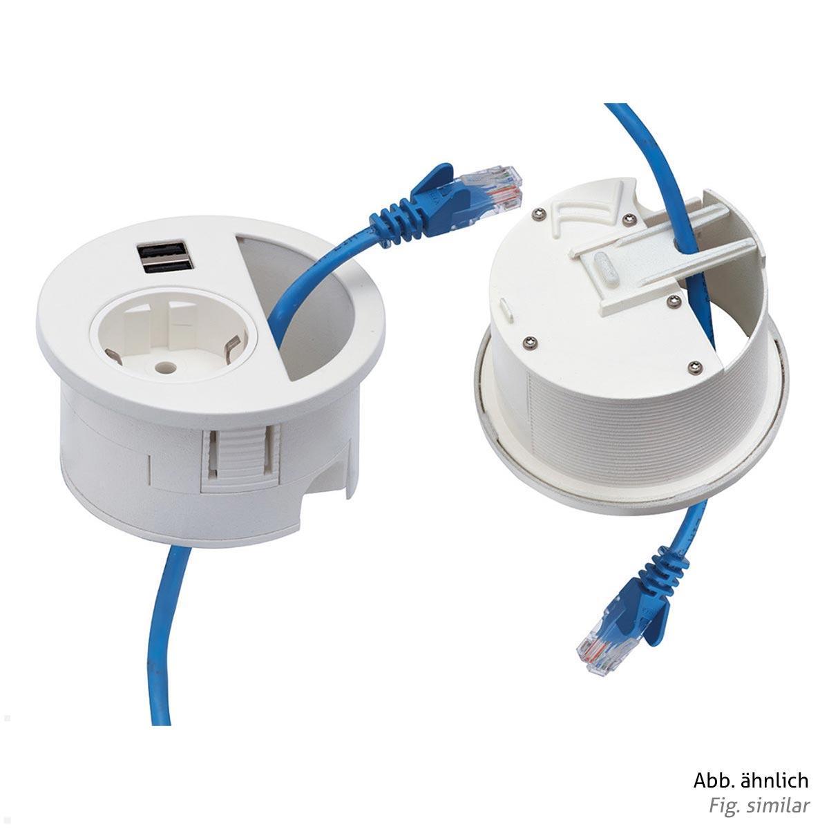 EVOline Circle80 Einbausteckdose mit USB-Charger A/C, Blende, Kabeldurchlass EVOline Circle80 Einbausteckdose mit USB-Charger A/C, Blende, Kabeldurchlass