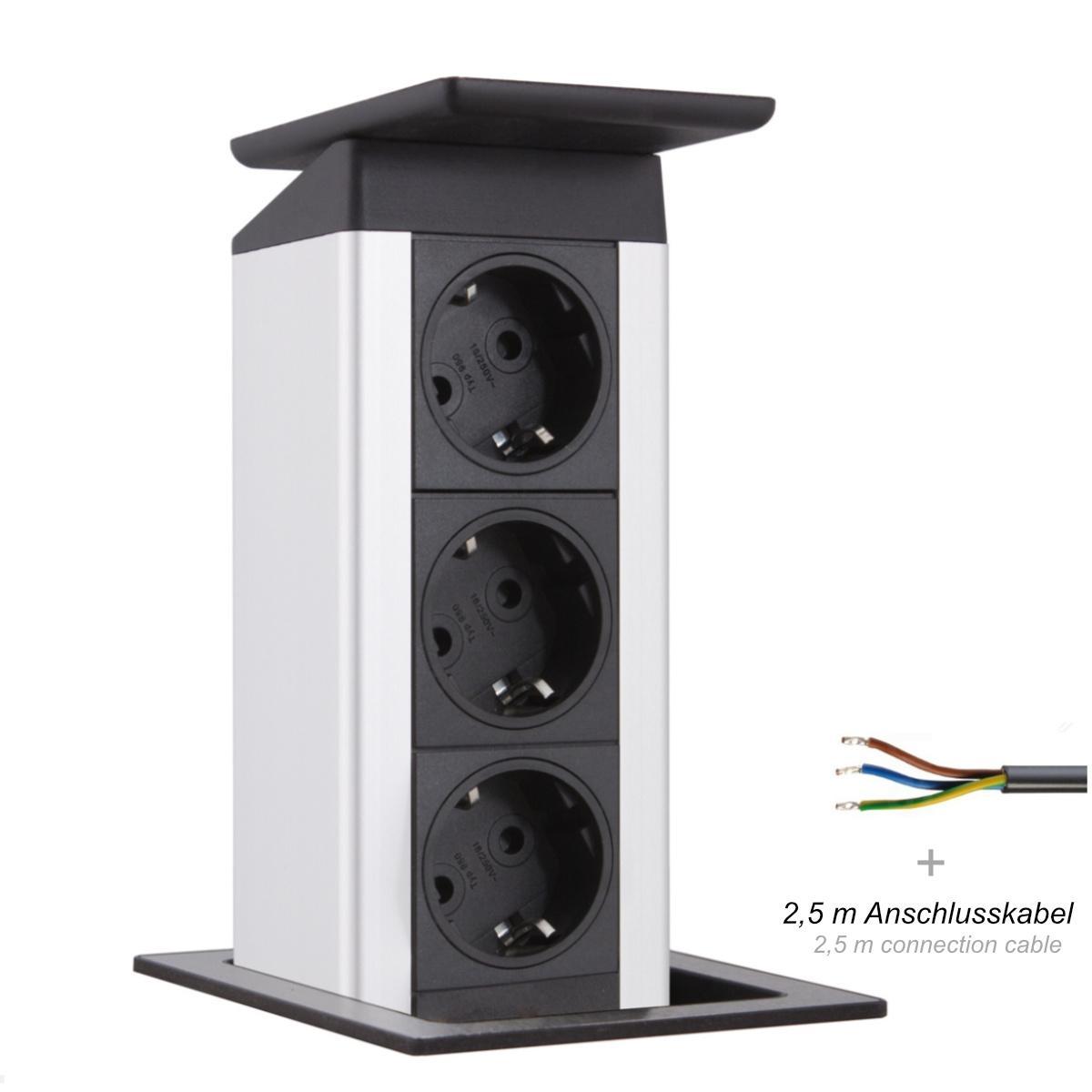 EVOline Port Push Cuisine 3-fach Einbausteckdose mit 2,5 m Anschlusskbabel EVOline Port Push Cuisine 3-fach Einbausteckdose mit 2,5 m Anschlusskbabel