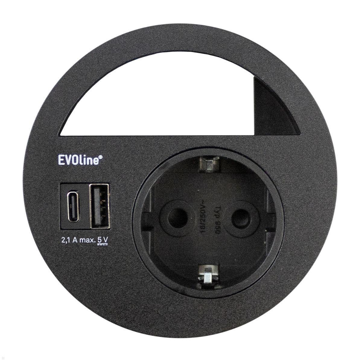 Einbausteckdose mit USB-Charger EVOline Square80, schwarz