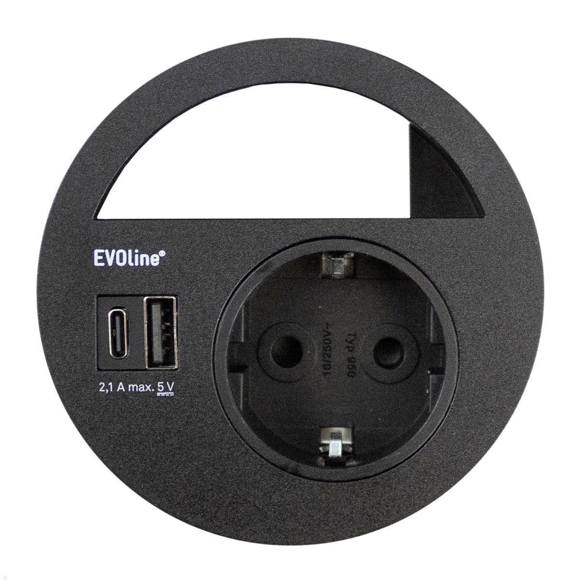 EVOline Circle80 Einbausteckdose mit USB-Charger A/C, schwarz EVOline Circle80 Einbausteckdose mit USB-Charger A/C, schwarz