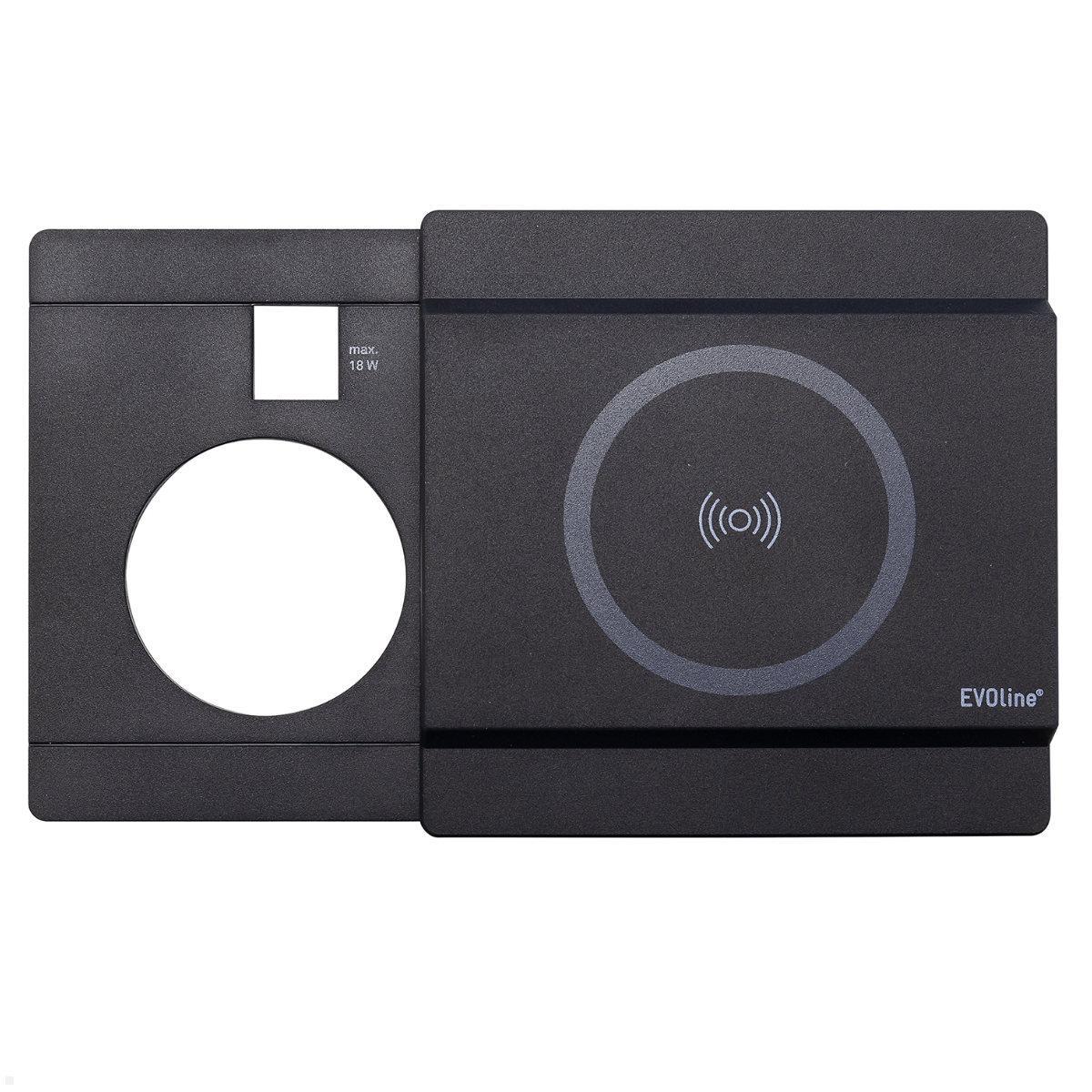 EVOline Schiebedeckel mit magnetischer Qi Ladefunktion für Circle80 USB 18W, schwarz, Frontansicht EVOline Schiebedeckel mit magnetischer Qi Ladefunktion für Circle80 USB 18W, schwarz, Frontansicht