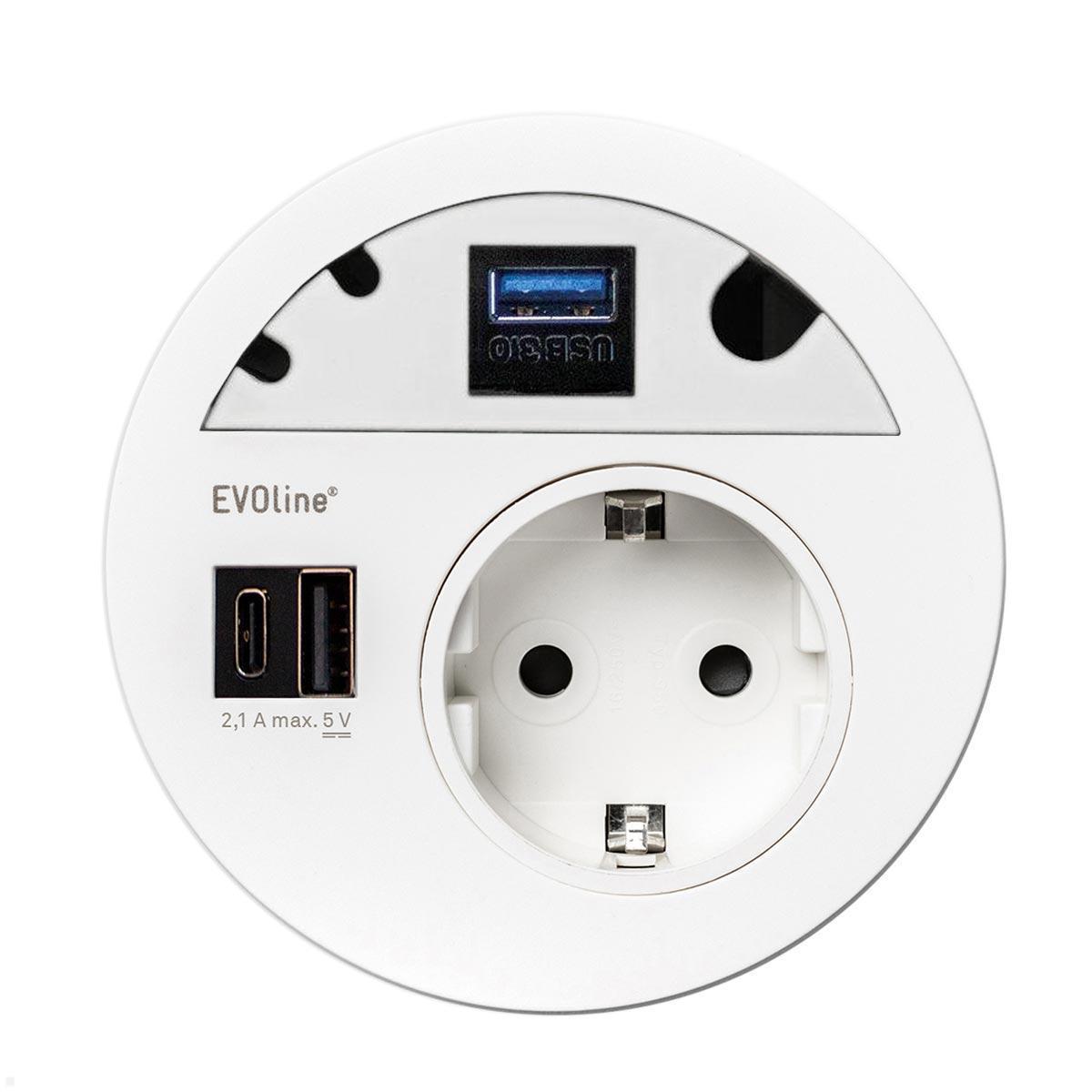 Einbausteckdose EVOline Circle80, Doppelcharger AC, USB 3.0