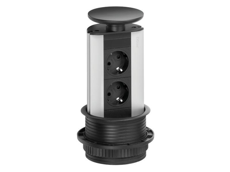 EVOline Port zweifache versenkbare Steckdose, silber/schwarz EVOline Port zweifache versenkbare Steckdose, silber/schwarz