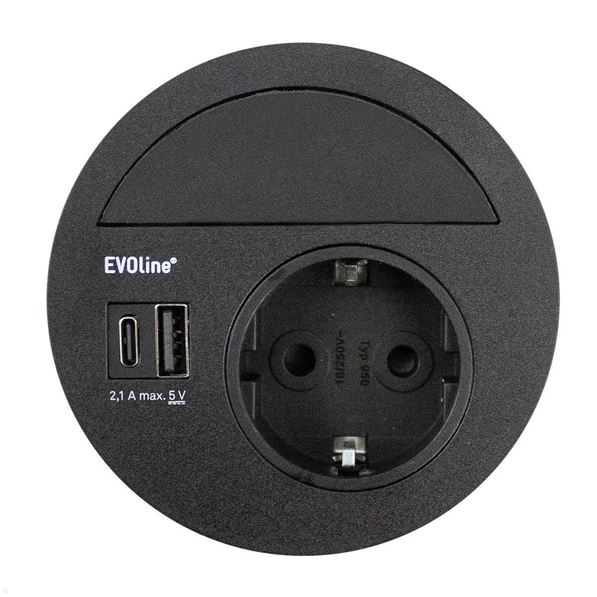 EVOline Circle80 Einbausteckdose mit USB-Doppelcharger A/C, Blende geschlossen, schwarz EVOline Circle80 Einbausteckdose mit USB-Doppelcharger A/C, Blende geschlossen, schwarz
