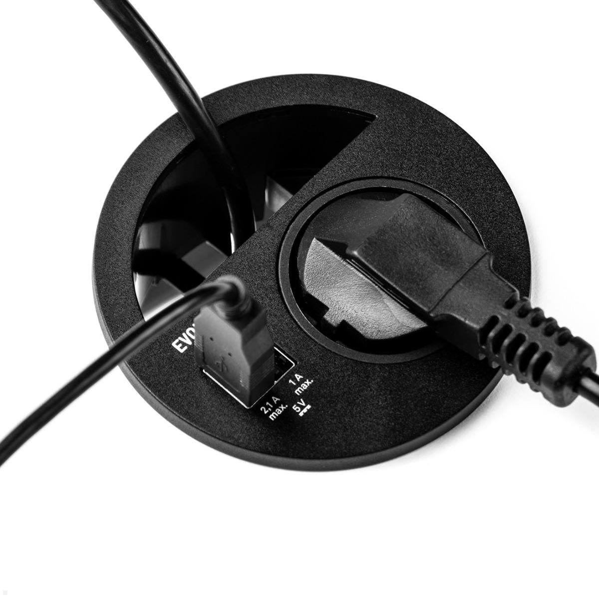 Schreibtisch Einbausteckdose USB-Charger A/C EVOline Circle80 schwarz