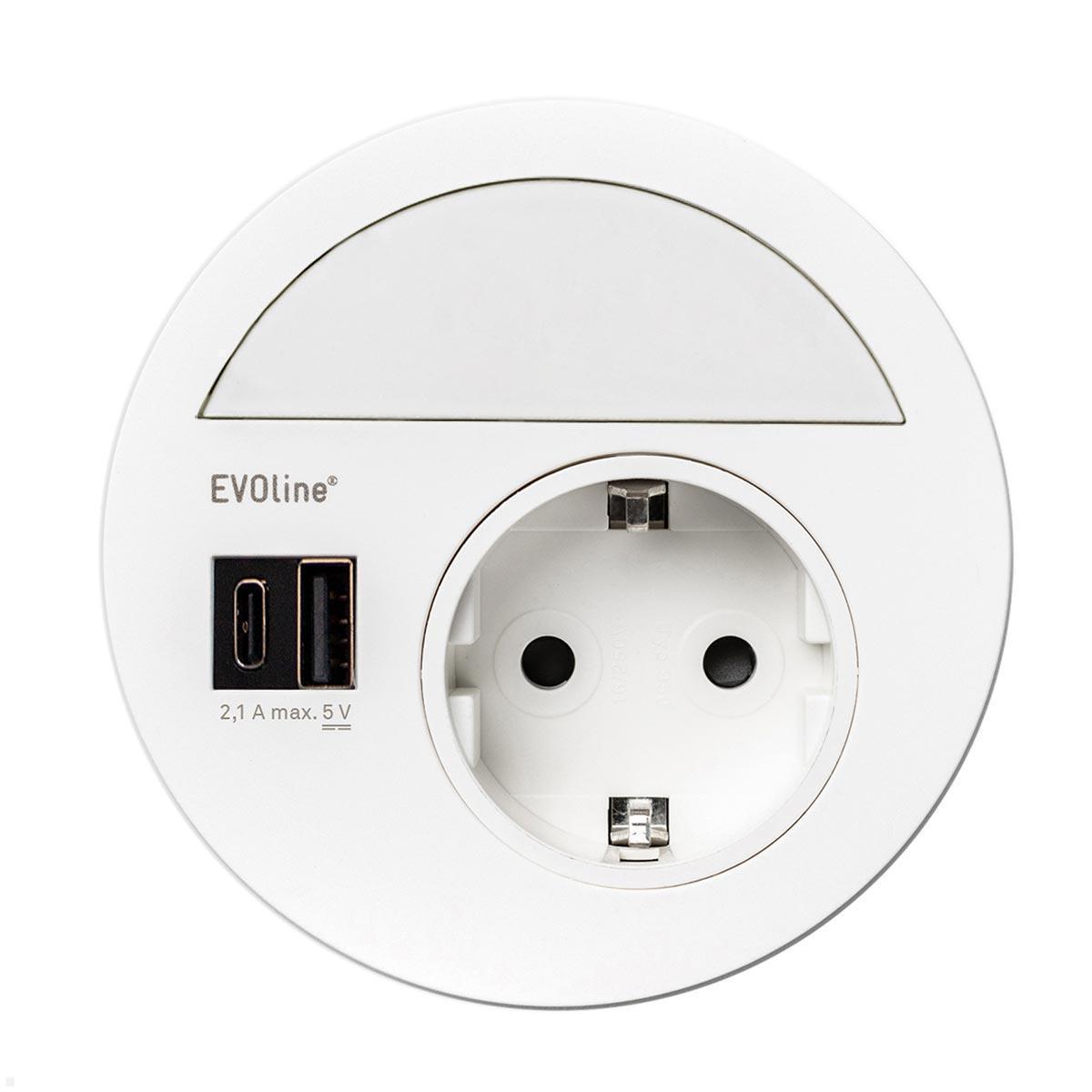 EVOline Circle80 Einbausteckdose mit USB-Doppelcharger A/C, Blende geschlossen, weiß EVOline Circle80 Einbausteckdose mit USB-Doppelcharger A/C, Blende geschlossen, weiß