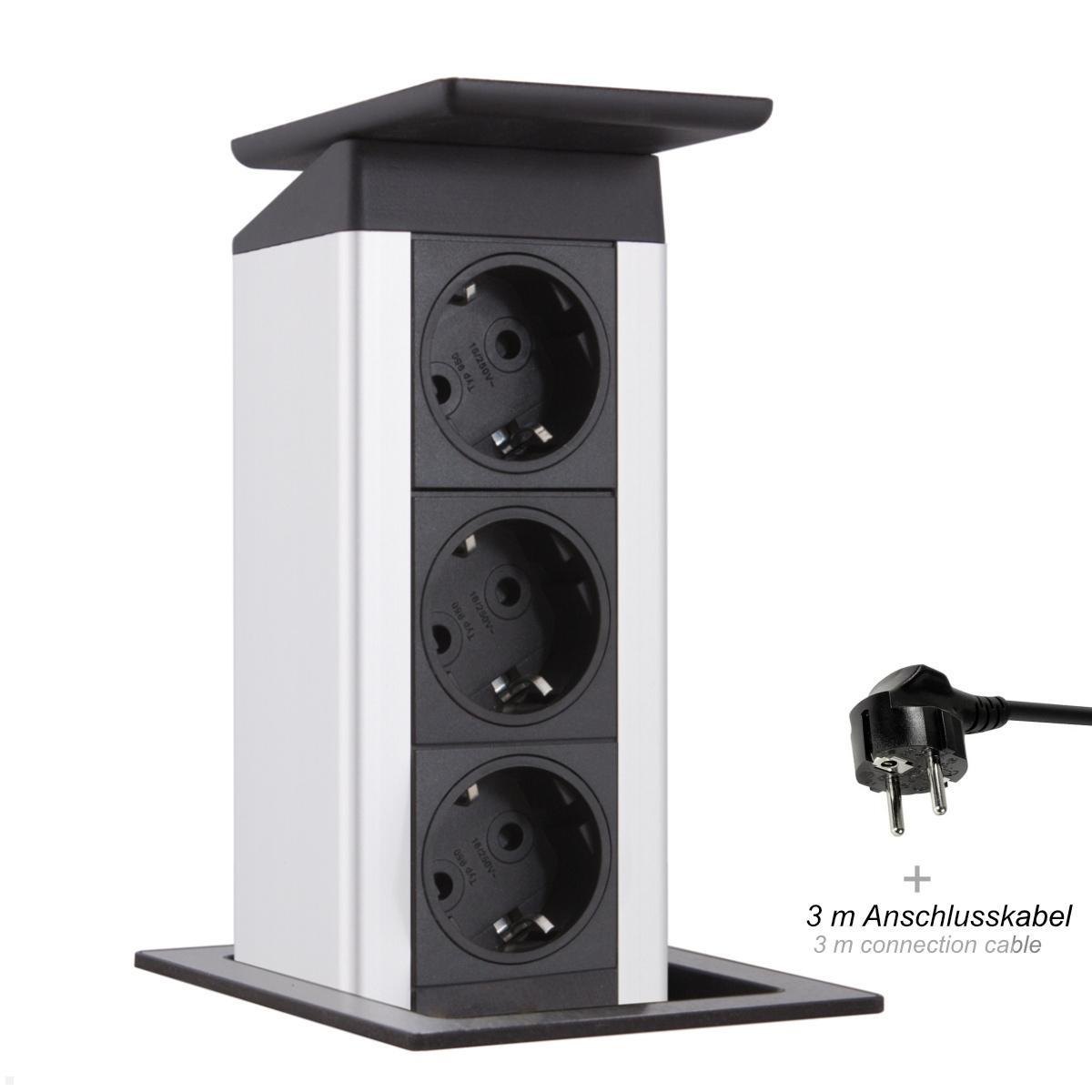 EVOline Port Push 3-fach Einbausteckdose, schwarz, silber/Edelstahl EVOline Port Push 3-fach Einbausteckdose, schwarz, silber/Edelstahl