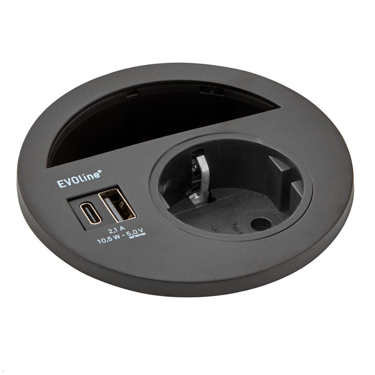 EVOline Circle80 Einbausteckdose mit USB-Charger A/C, schwarz EVOline Circle80 Einbausteckdose mit USB-Charger A/C, schwarz