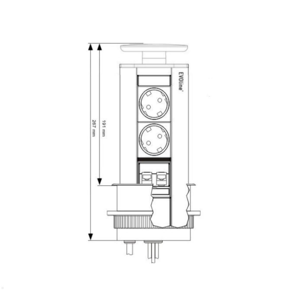 EVOline Port Data klein 2x Steckdose 2x CAT6, schwarz, Skizze